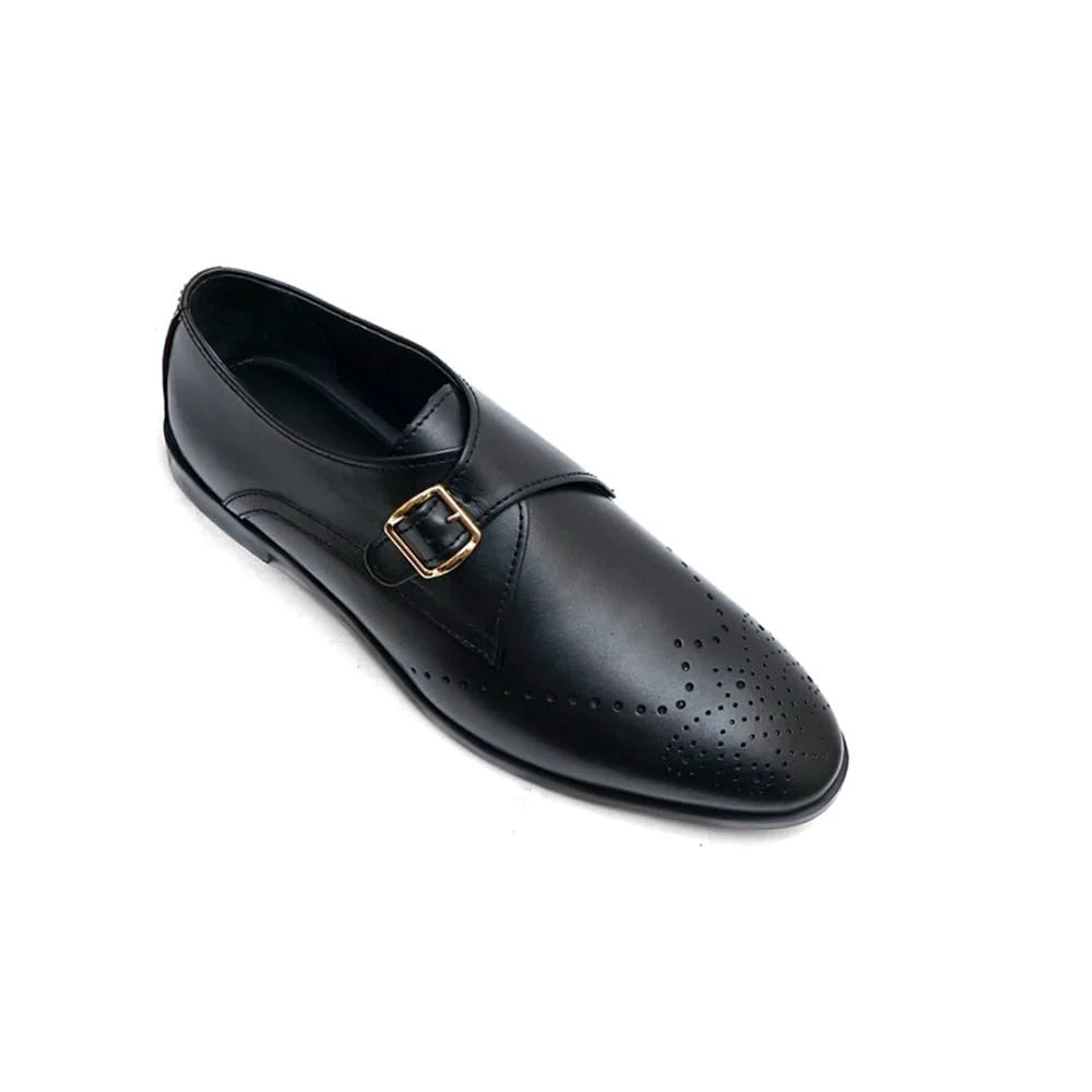 VM Premium Leather Buckle Black Shoe - 003