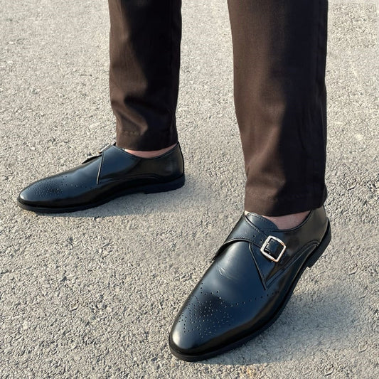 VM Premium Leather Buckle Black Shoe - 003