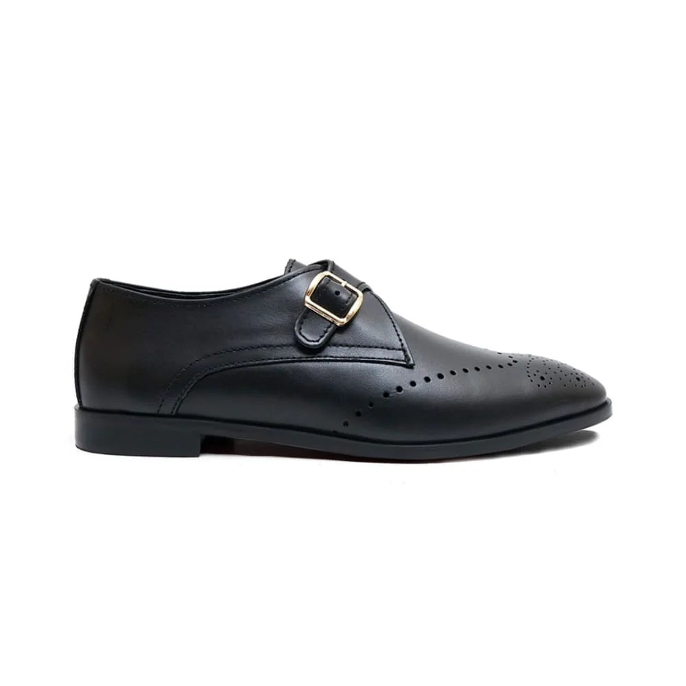 VM Premium Leather Buckle Black Shoe - 003