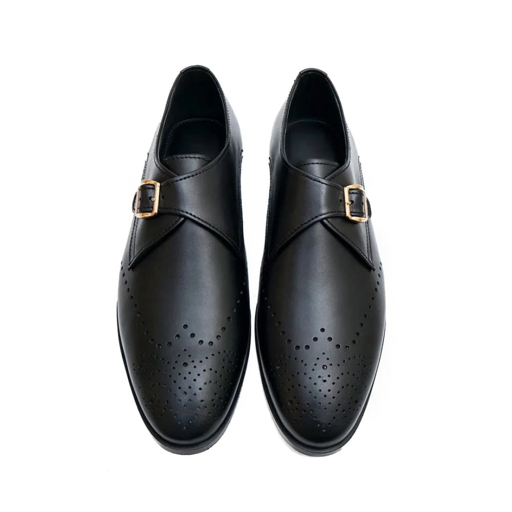 VM Premium Leather Buckle Black Shoe - 003