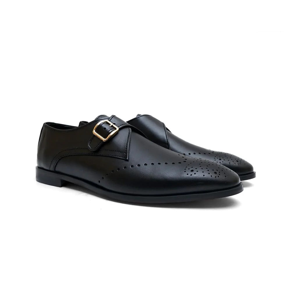 VM Premium Leather Buckle Black Shoe - 003